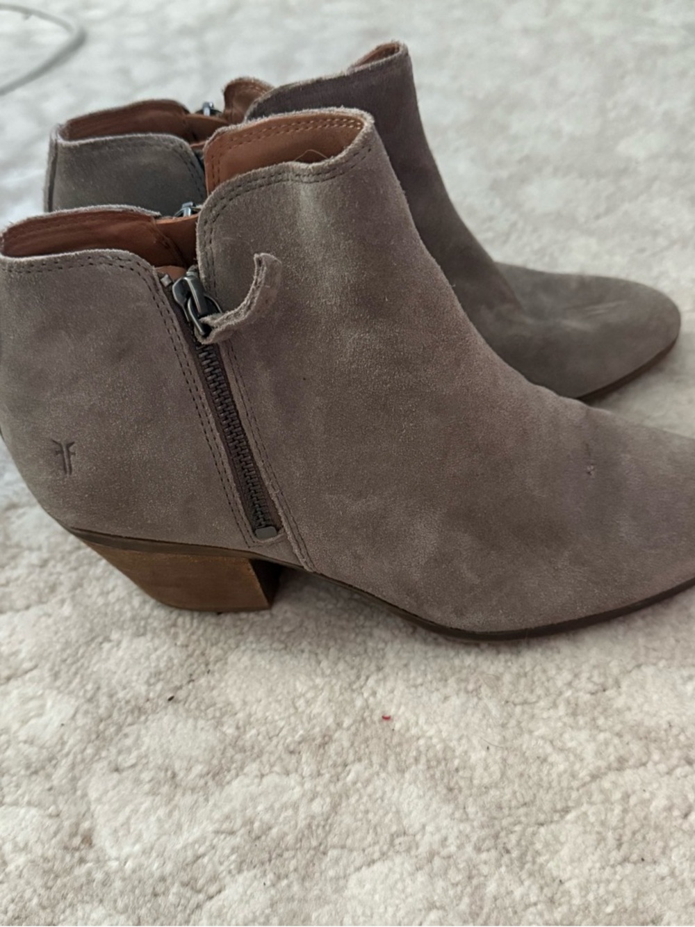 Frye Women’s Taupe Suede Ankle Boot with Side Zip 8.5